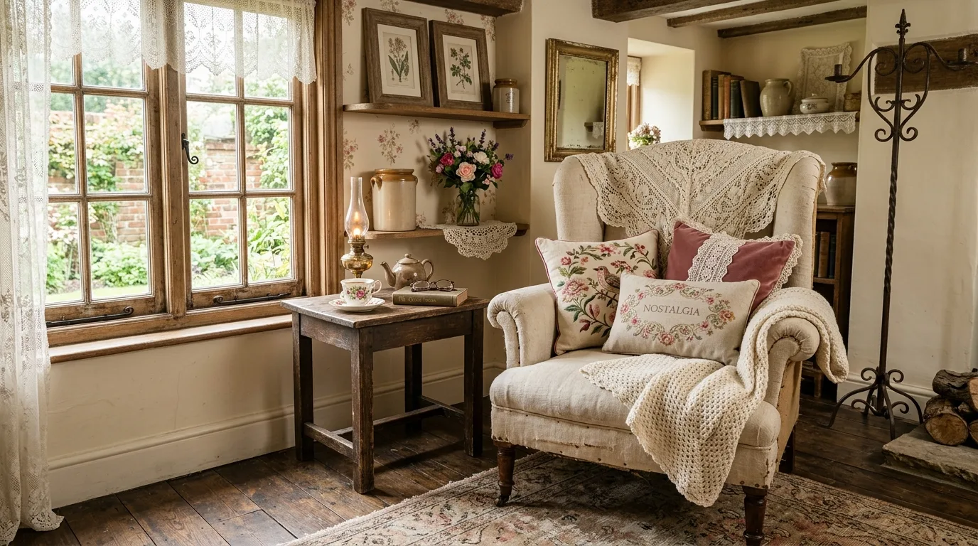 Layer antiques with simpler pieces so the space stays livable inspiration for a vintage inspired home interior.